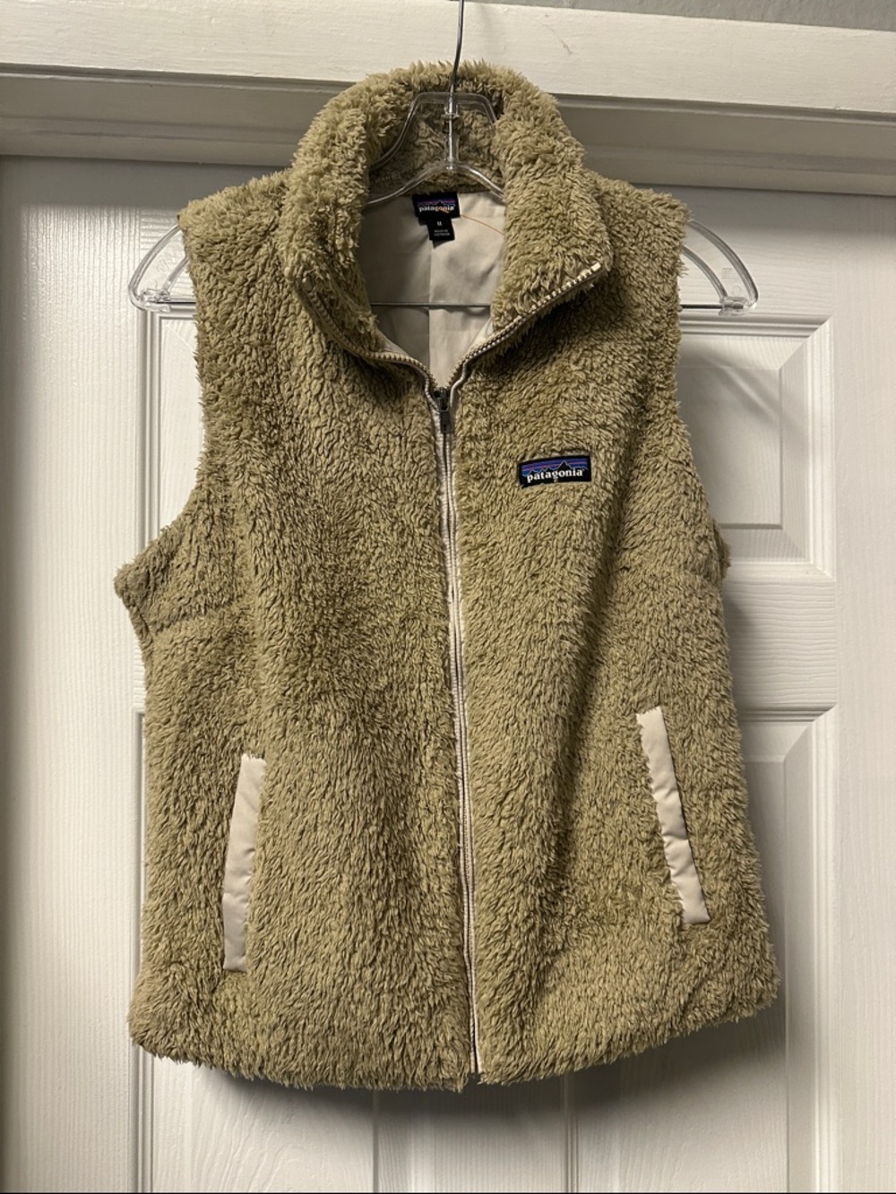 Patagonia Tan Sherpa Fleece Vest with Logo Patch